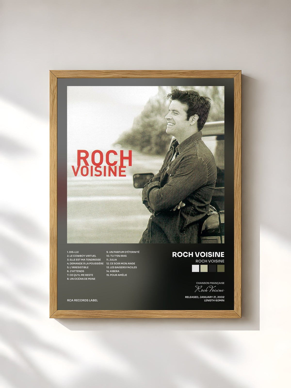 #bois Tableau de l'album Roch Voisine de Roch Voisine, cadre en bois brut, imprimé et encadré en France