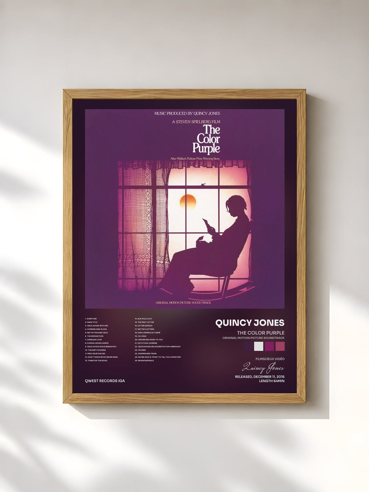 #bois Tableau de l'album The Color Purple (Original Motion Picture Soundtrack) de Quincy Jones, cadre en bois brut, imprimé et encadré en France