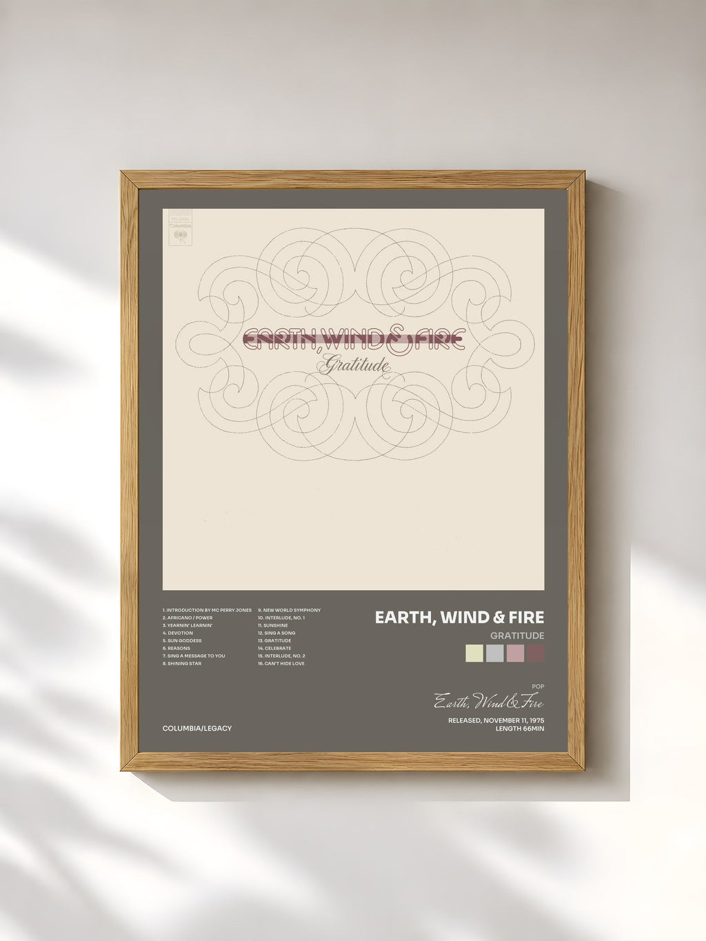 #bois Tableau de l'album Gratitude de Earth, Wind & Fire, cadre en bois brut, imprimé et encadré en France