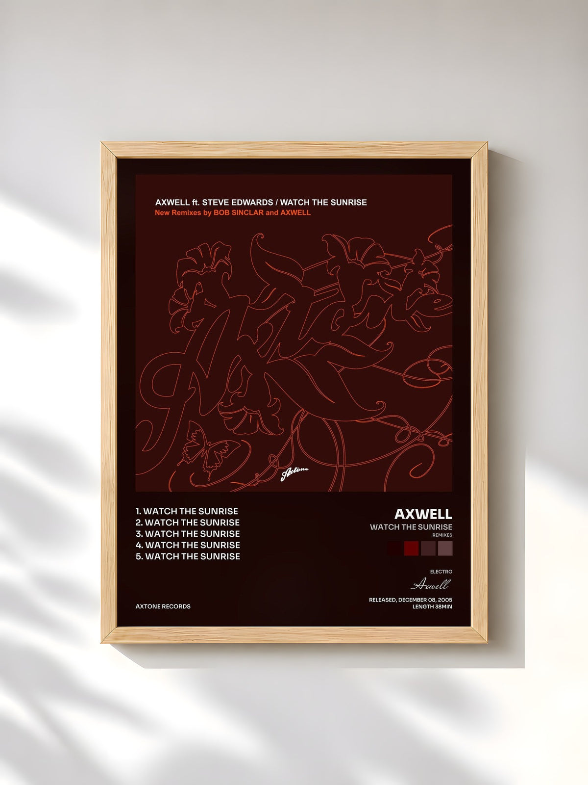 #bois Tableau de l'album Watch The Sunrise (Remixes) de Axwell, cadre en bois brut, imprimé et encadré en France