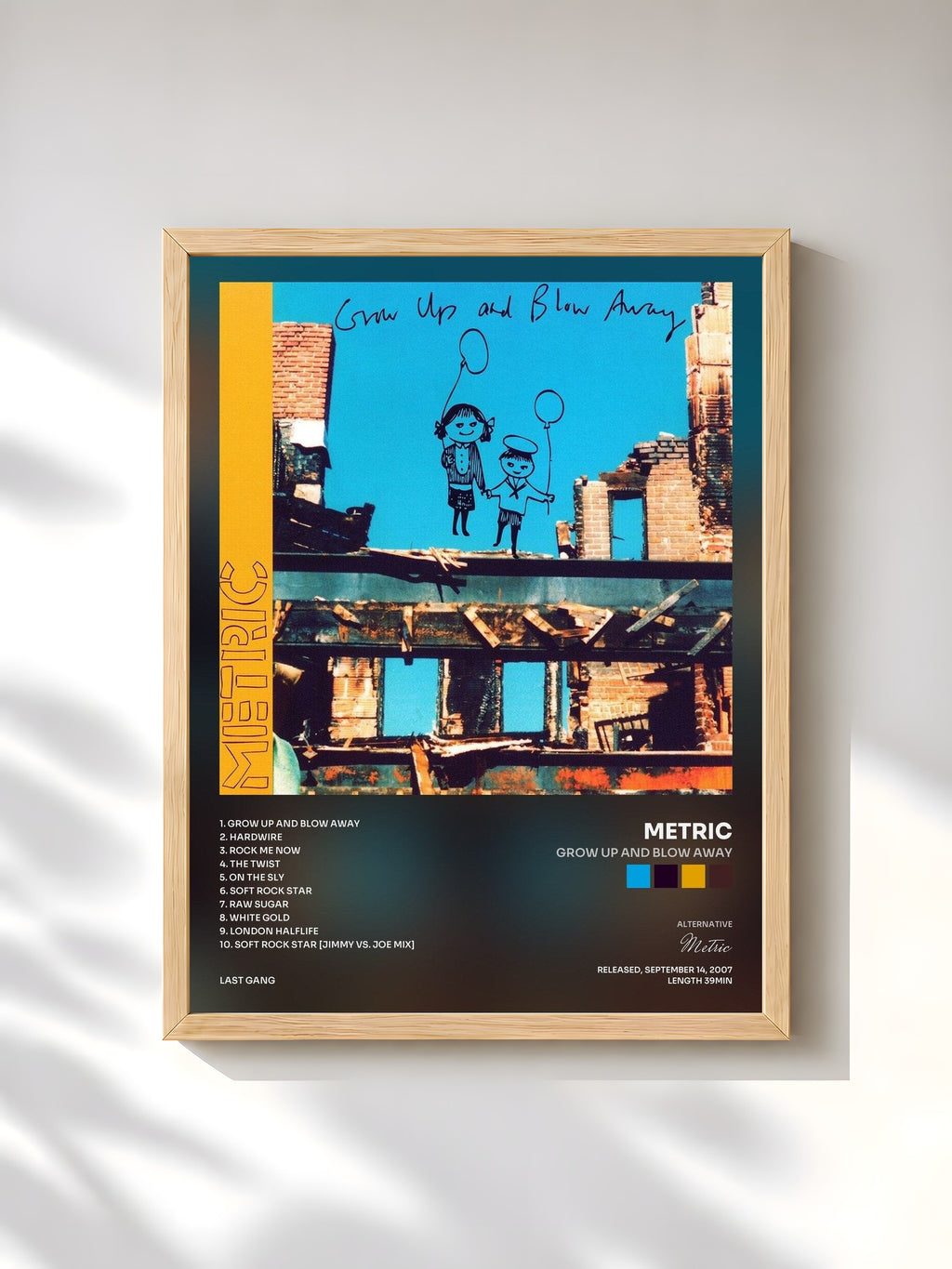 #bois Tableau de l'album Grow Up And Blow Away de Metric, cadre en bois brut, imprimé et encadré en France