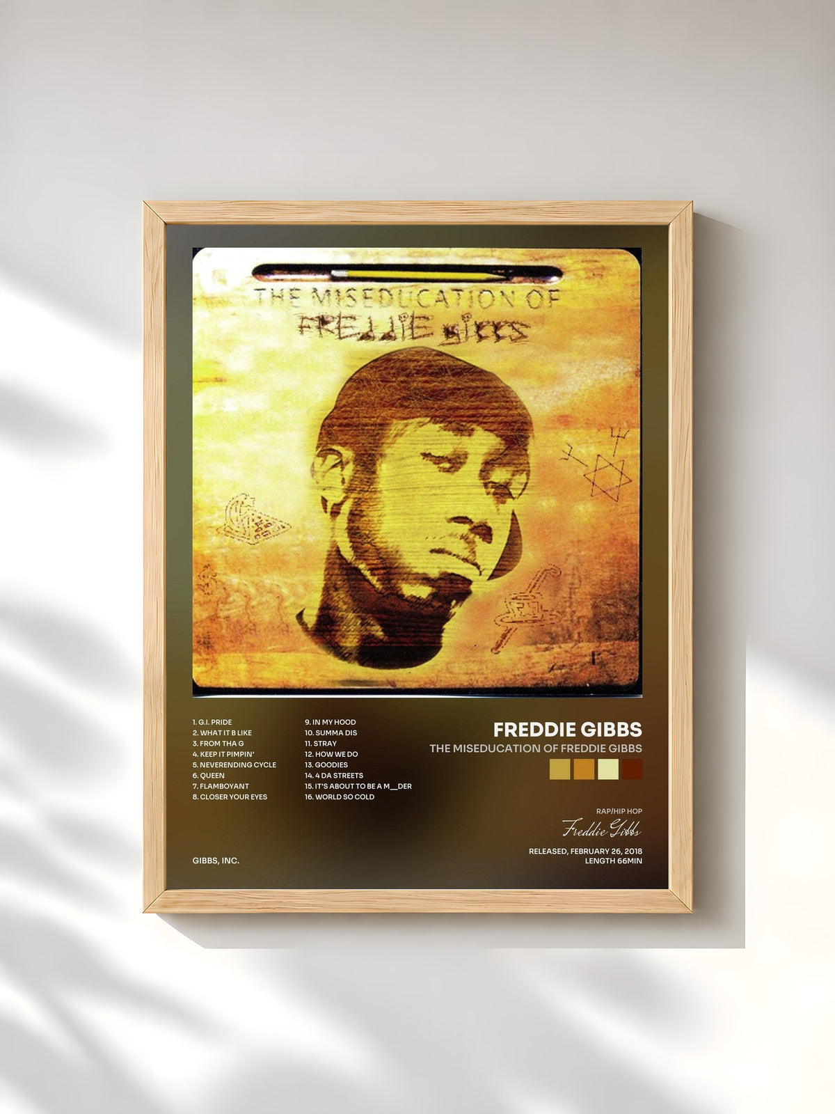 #bois Tableau de l'album The Miseducation of Freddie Gibbs de Freddie Gibbs, cadre en bois brut, imprimé et encadré en France
