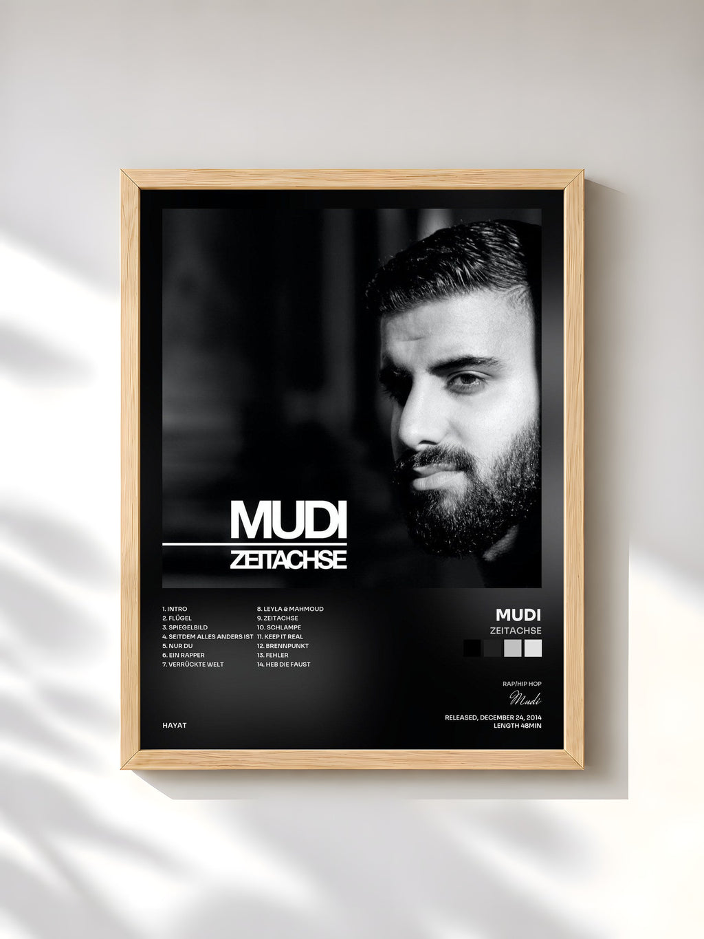 #bois Tableau de l'album Zeitachse de Mudi, cadre en bois brut, imprimé et encadré en France