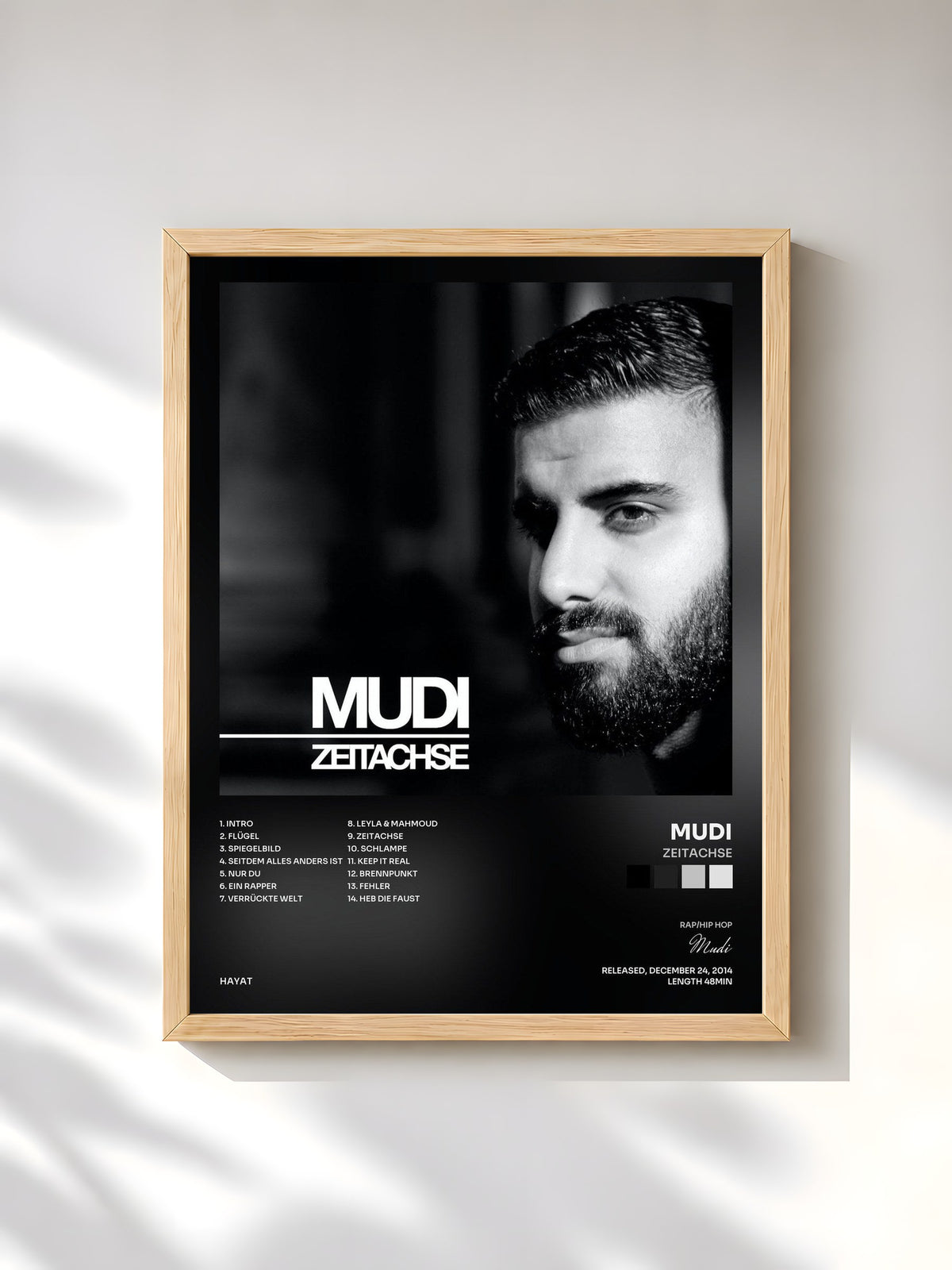 #bois Tableau de l'album Zeitachse de Mudi, cadre en bois brut, imprimé et encadré en France