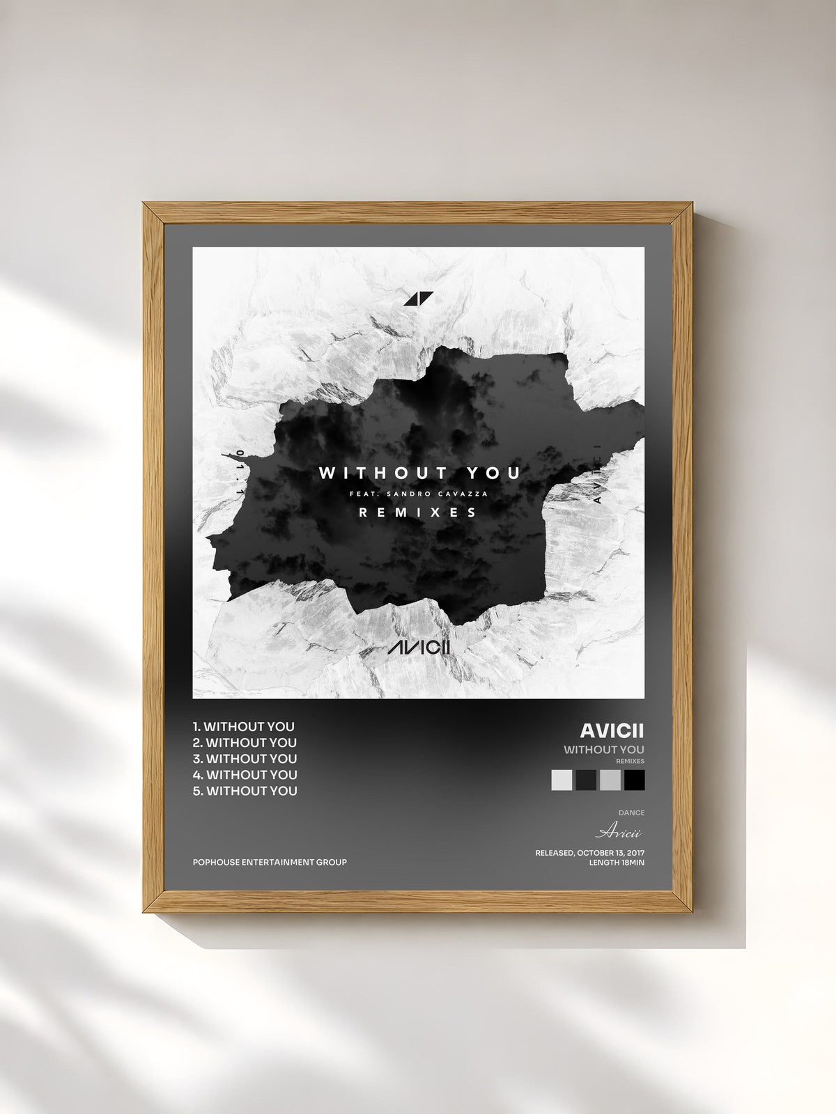 #bois Tableau de l'album Without You (Remixes) de Avicii, cadre en bois brut, imprimé et encadré en France