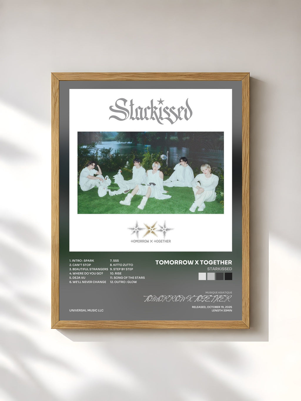 #bois Tableau de l'album Starkissed de TOMORROW X TOGETHER, cadre en bois brut, imprimé et encadré en France