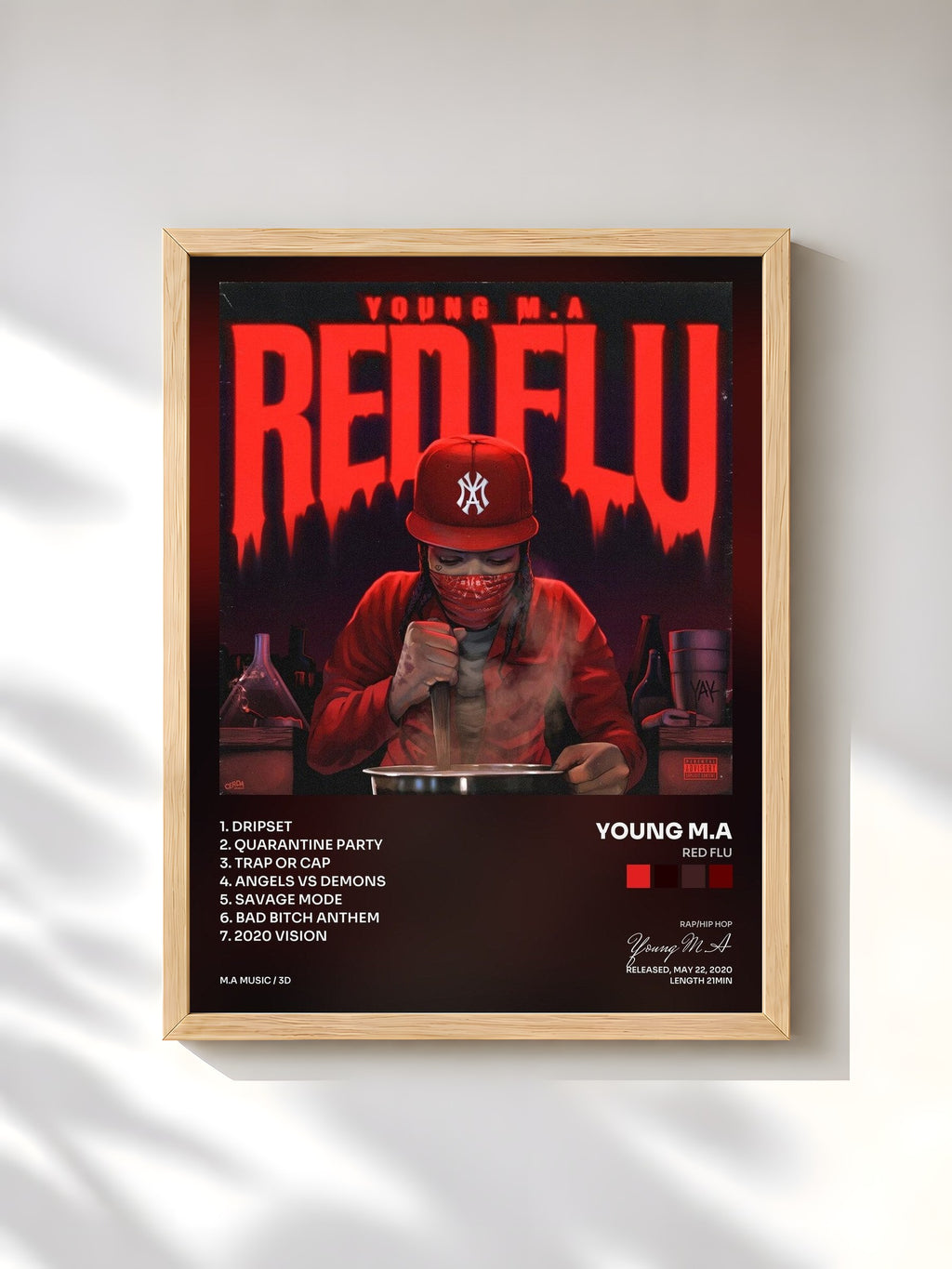#bois Tableau de l'album Red Flu de Young M.A, cadre en bois brut, imprimé et encadré en France