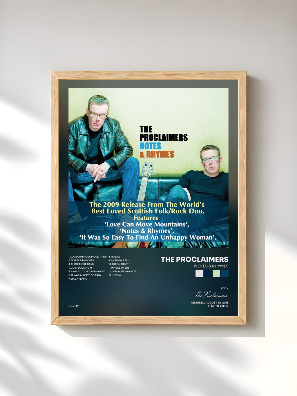 #bois Tableau de l'album Notes & Rhymes de The Proclaimers, cadre en bois brut, imprimé et encadré en France