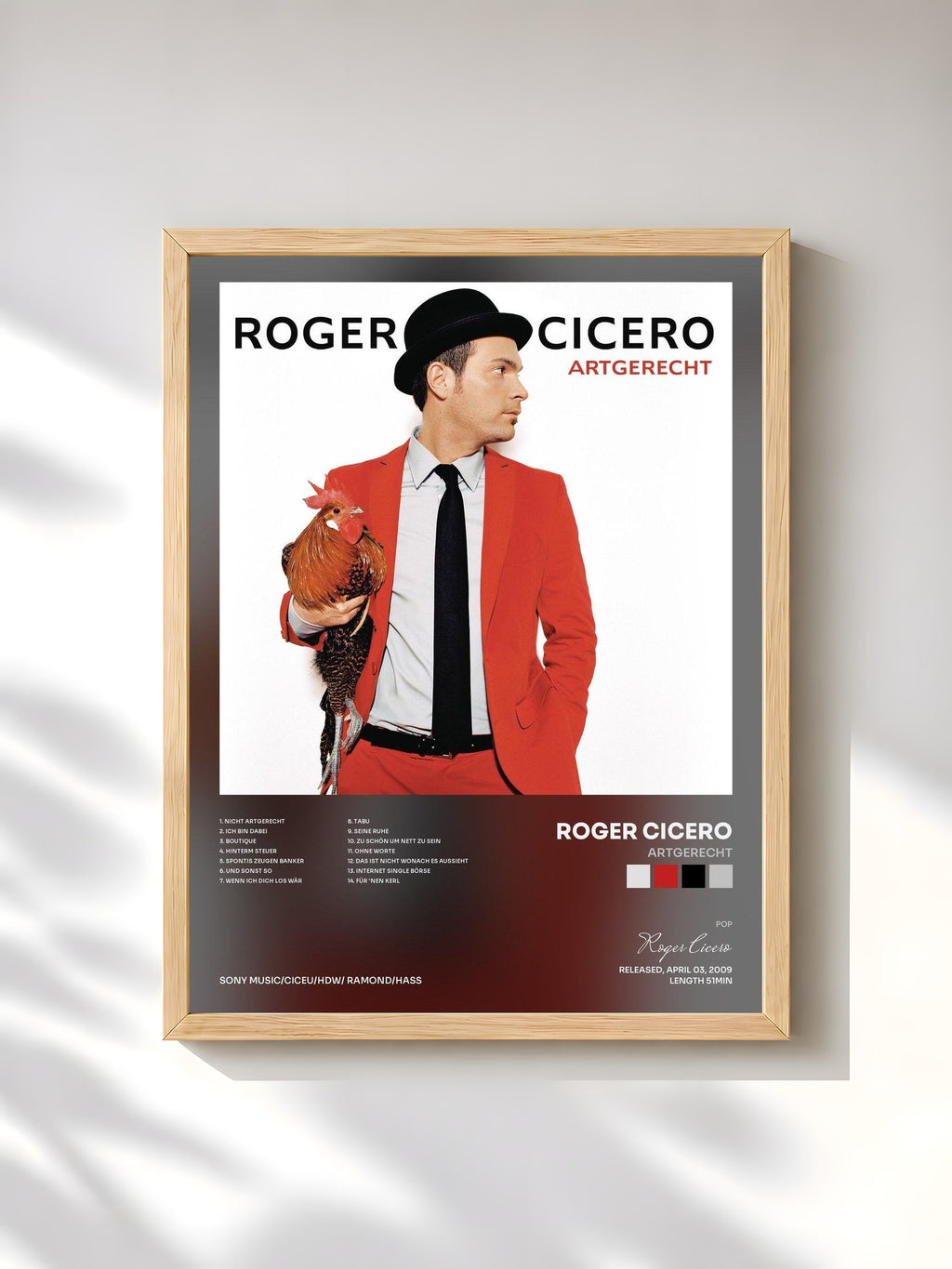 #bois Tableau de l'album Artgerecht de Roger Cicero, cadre en bois brut, imprimé et encadré en France