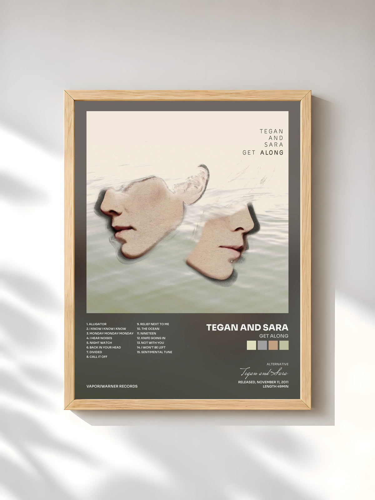 #bois Tableau de l'album Get Along de Tegan and Sara, cadre en bois brut, imprimé et encadré en France