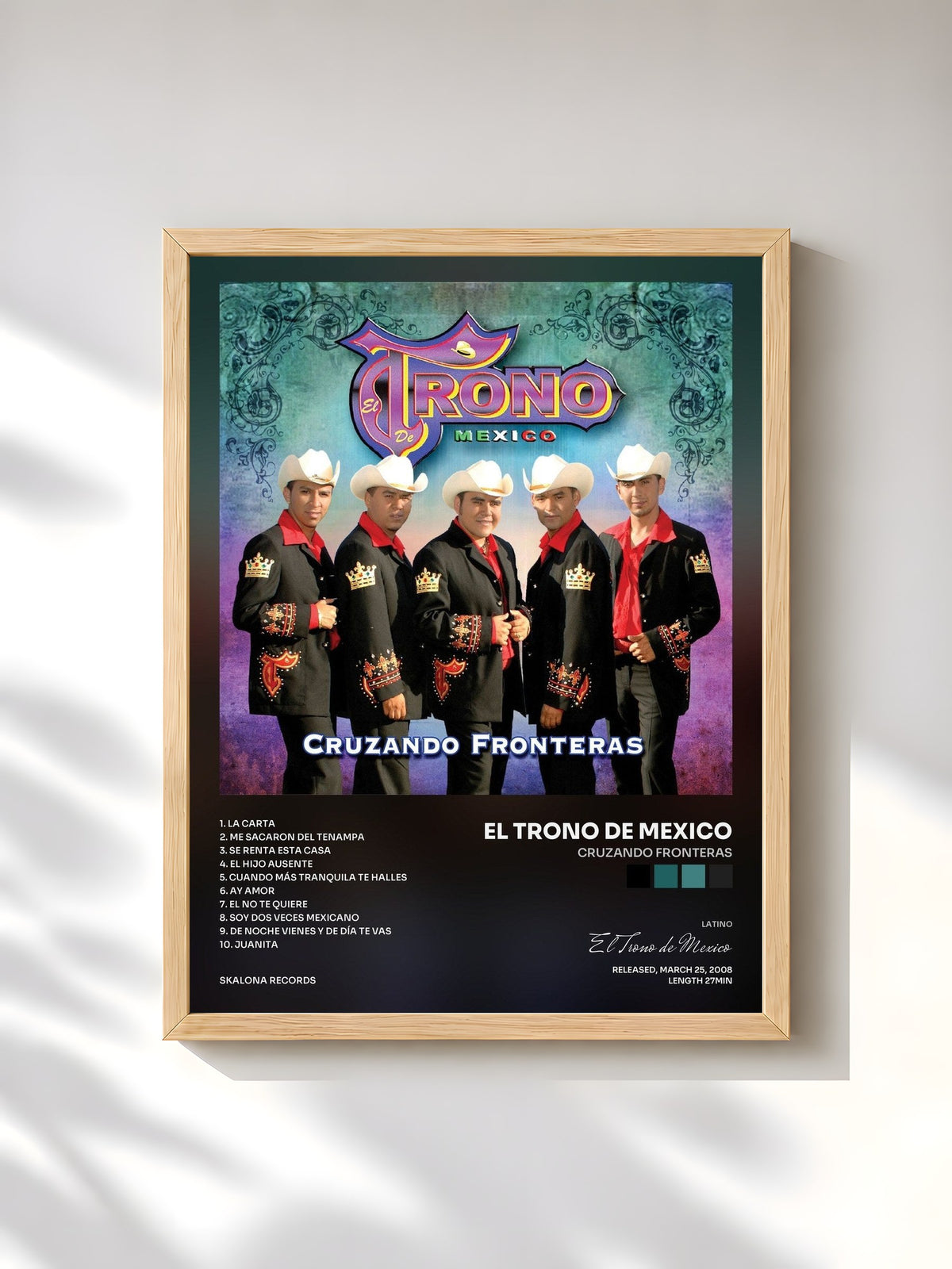 #bois Tableau de l'album Cruzando Fronteras de El Trono de Mexico, cadre en bois brut, imprimé et encadré en France