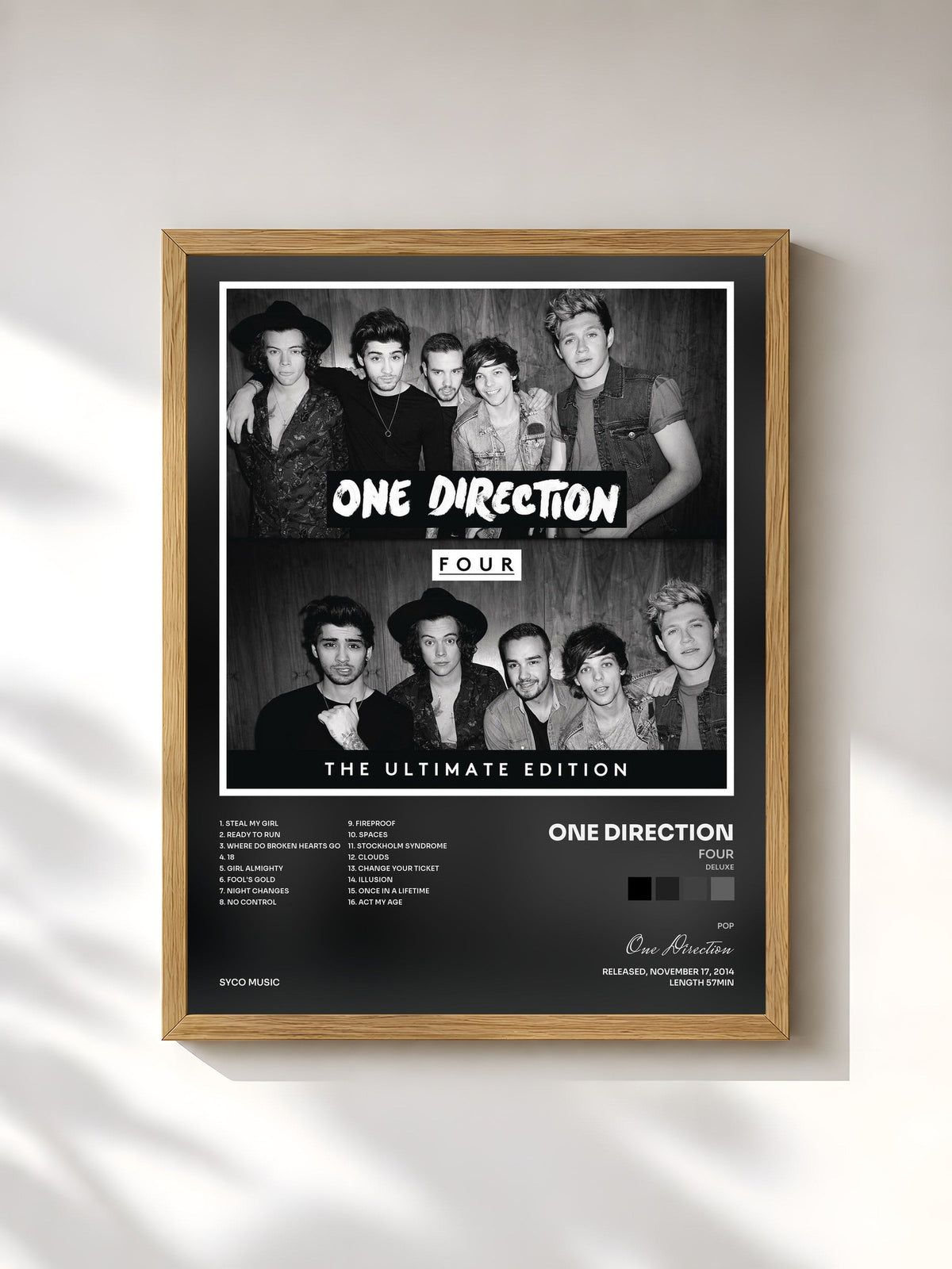 #bois Tableau de l'album FOUR (Deluxe) de One Direction, cadre en bois brut, imprimé et encadré en France