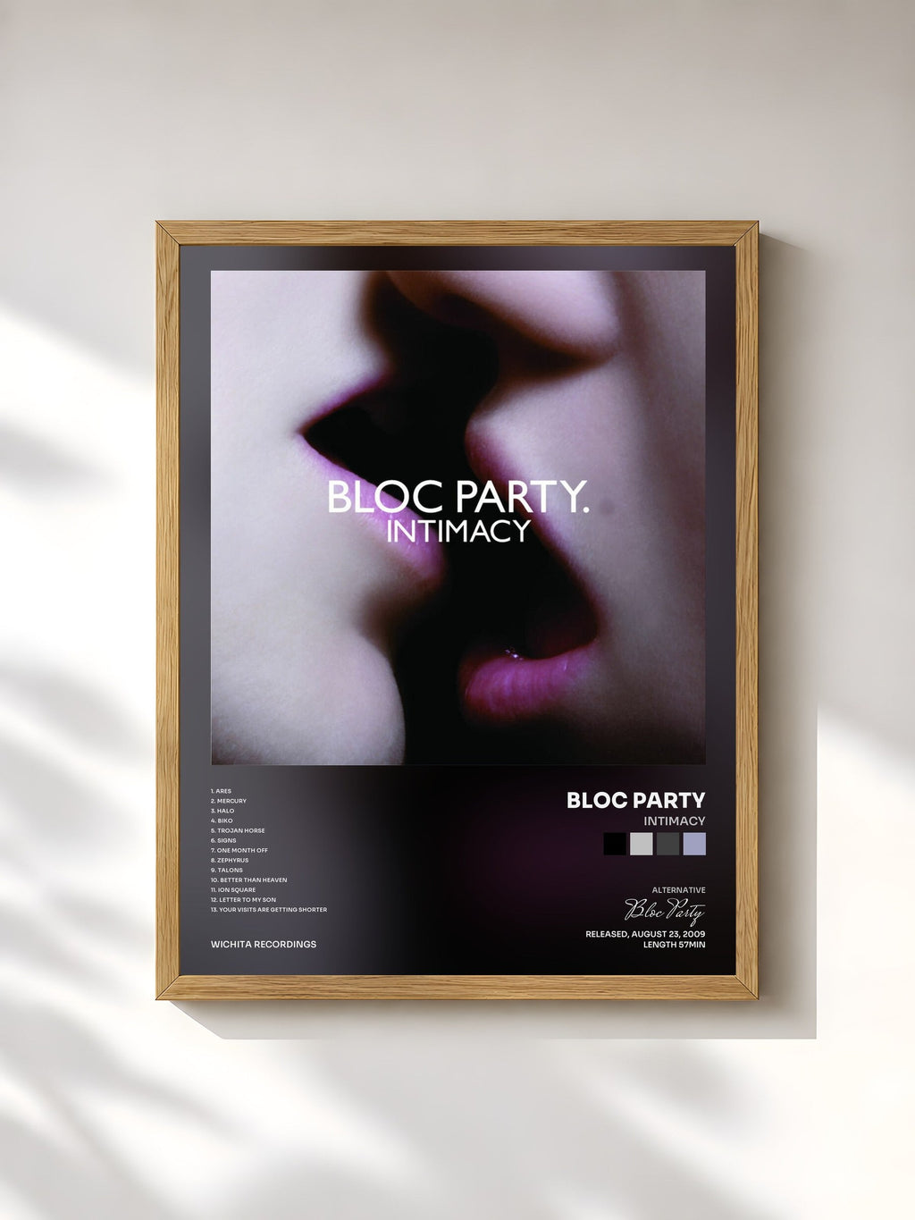 #bois Tableau de l'album Intimacy de Bloc Party, cadre en bois brut, imprimé et encadré en France