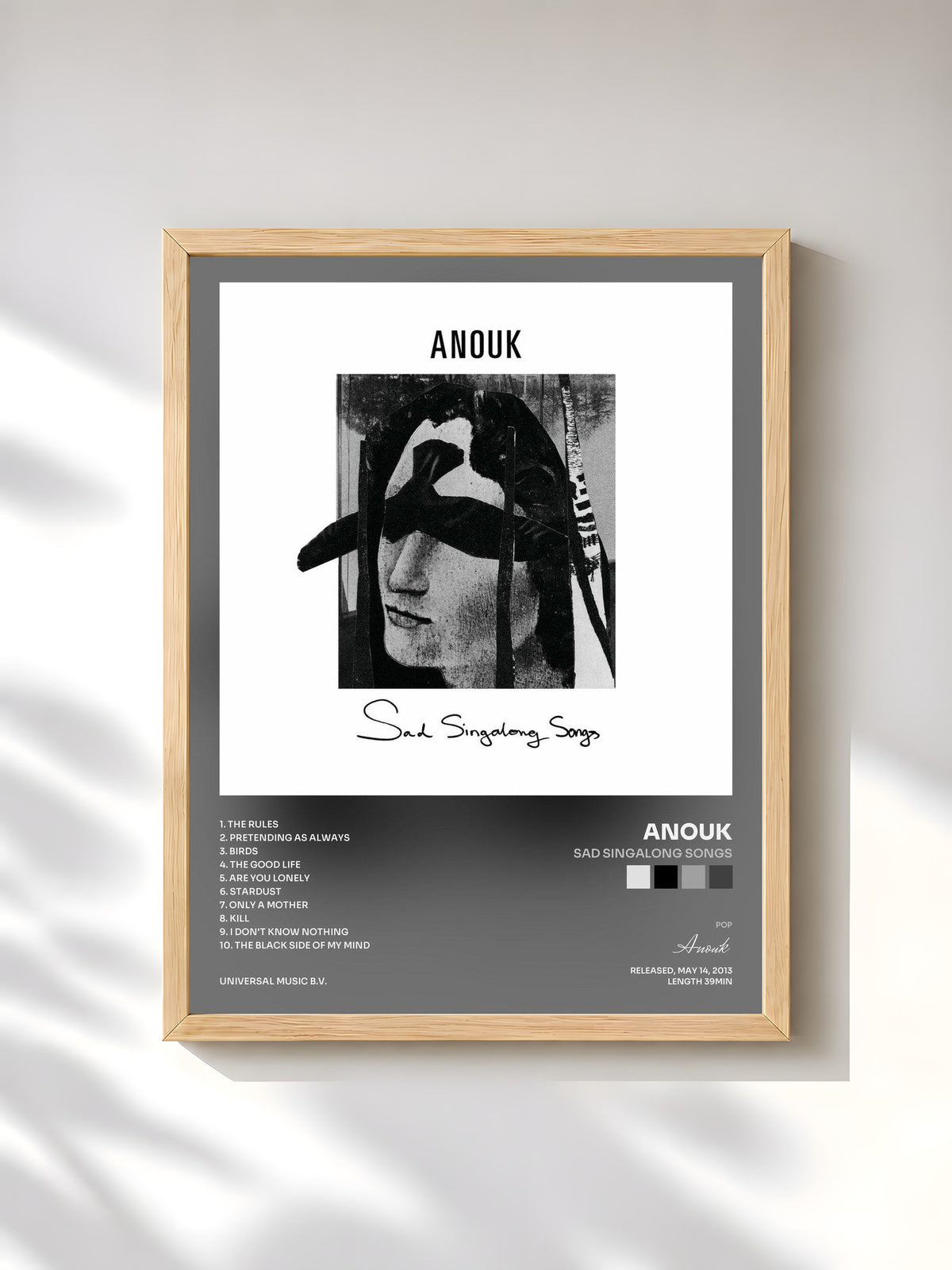 #bois Tableau de l'album Sad Singalong Songs de Anouk, cadre en bois brut, imprimé et encadré en France