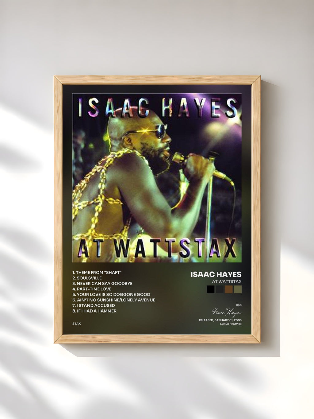 #bois Tableau de l'album At Wattstax de Isaac Hayes, cadre en bois brut, imprimé et encadré en France