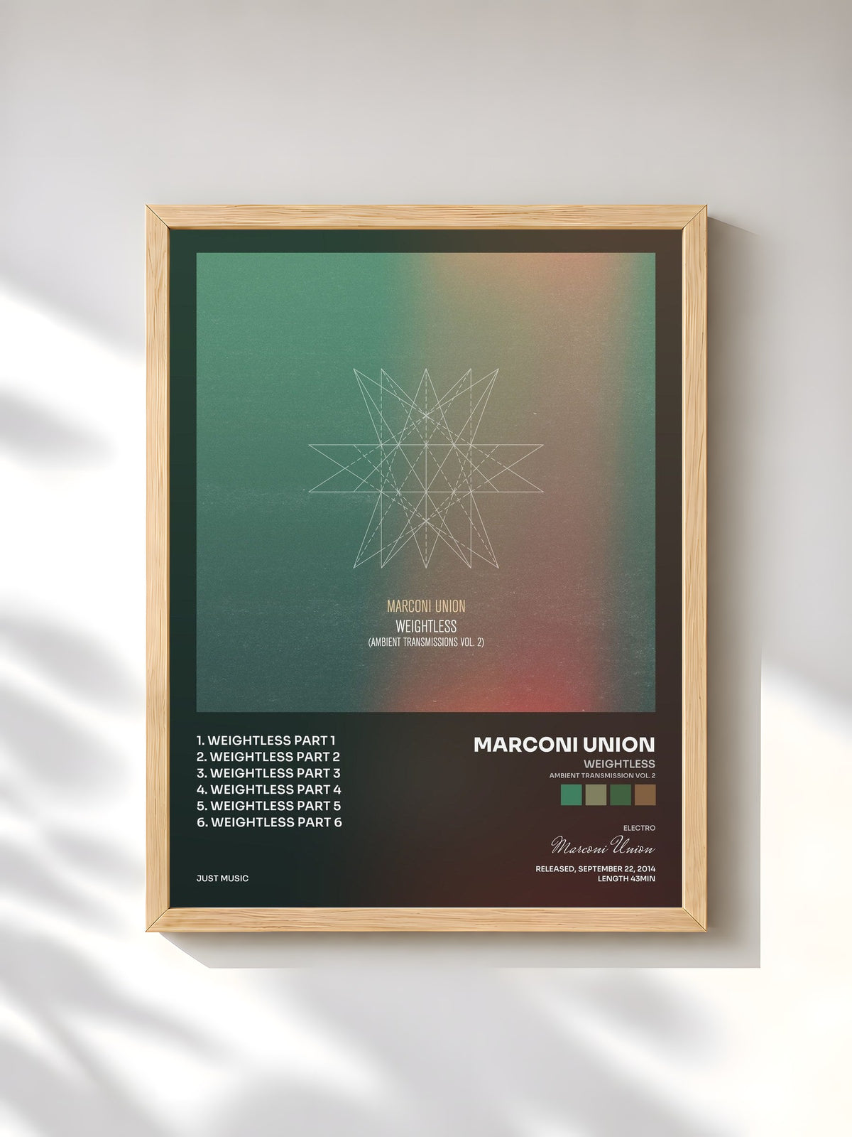 #bois Tableau de l'album Weightless (Ambient Transmission Vol. 2) de Marconi Union, cadre en bois brut, imprimé et encadré en France