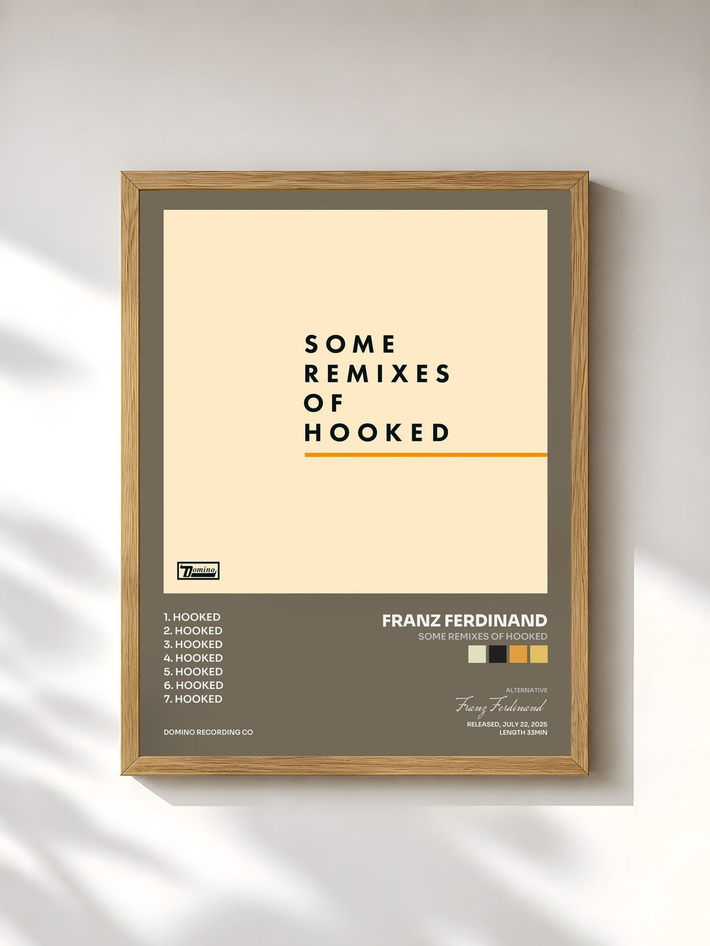 #bois Tableau de l'album Some Remixes of Hooked de Franz Ferdinand, cadre en bois brut, imprimé et encadré en France