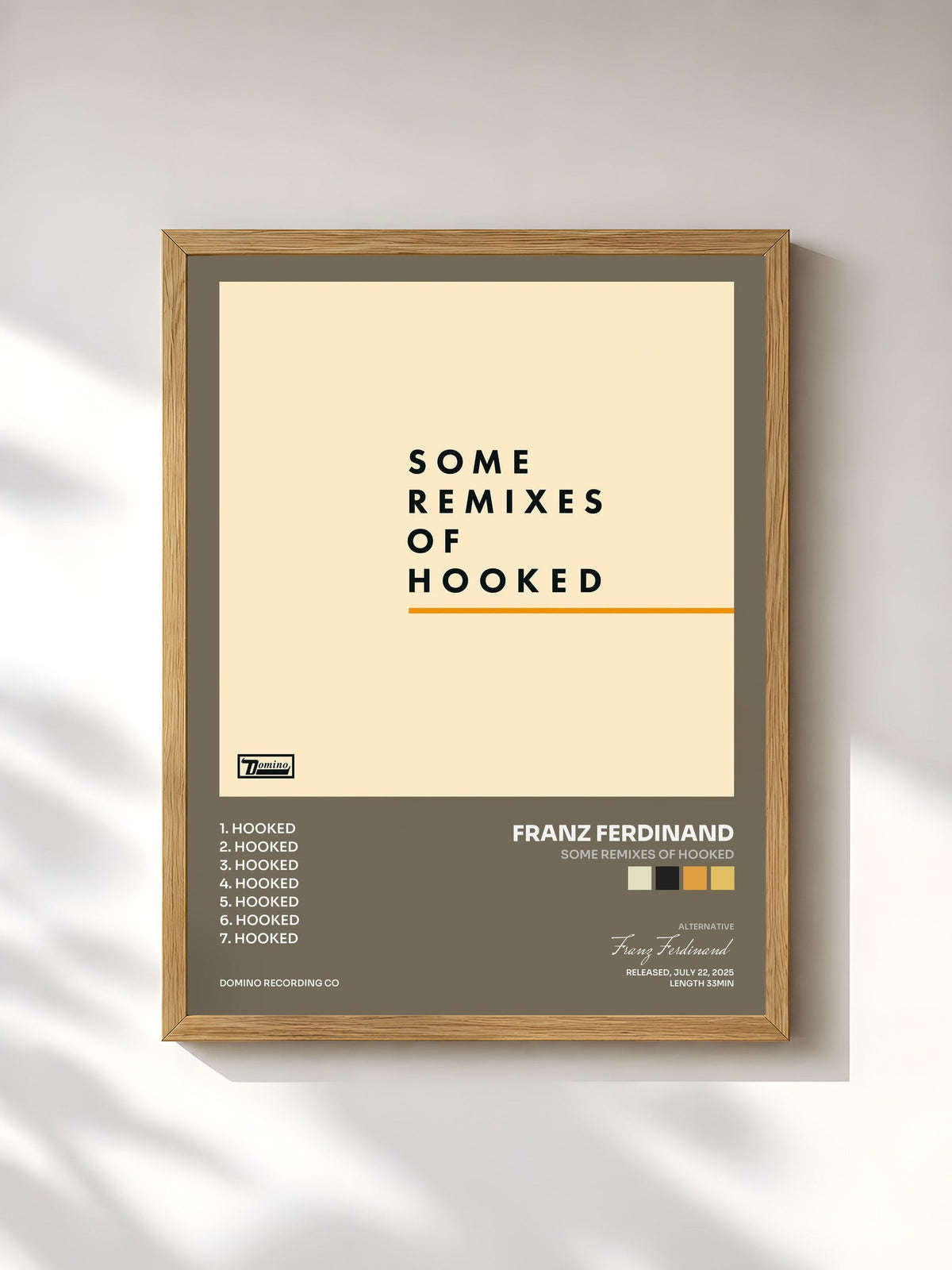 #bois Tableau de l'album Some Remixes of Hooked de Franz Ferdinand, cadre en bois brut, imprimé et encadré en France