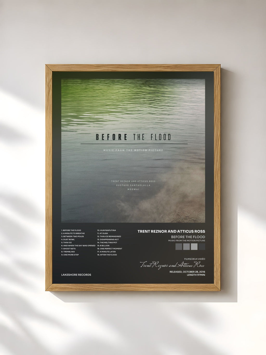 #bois Tableau de l'album Before the Flood (Music from the Motion Picture) de Trent Reznor and Atticus Ross, cadre en bois brut, imprimé et encadré en France