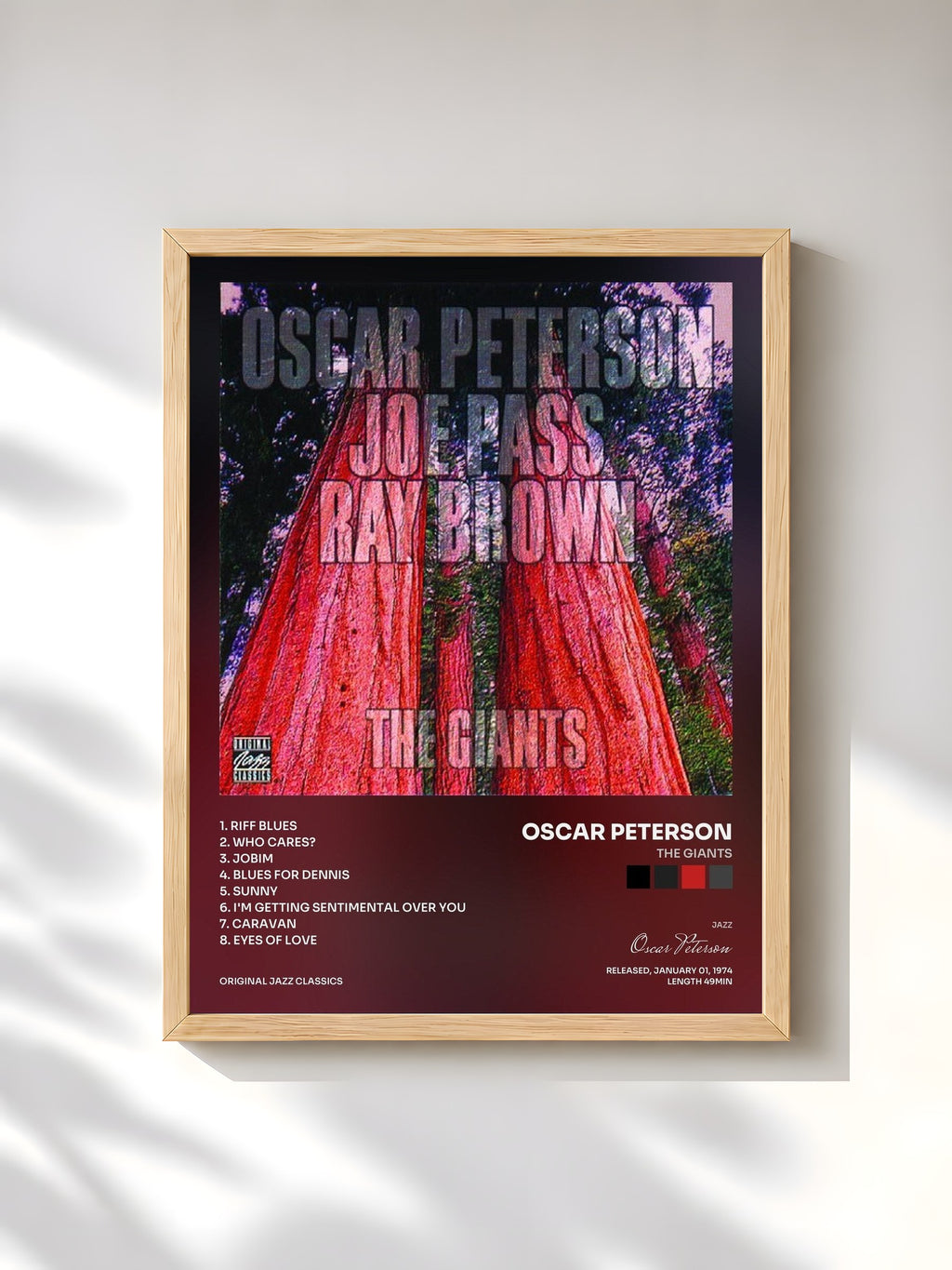 #bois Tableau de l'album The Giants de Oscar Peterson, cadre en bois brut, imprimé et encadré en France