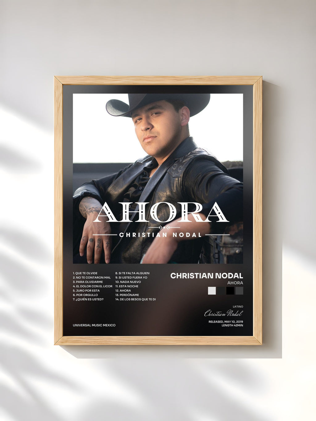 #bois Tableau de l'album Ahora de Christian Nodal, cadre en bois brut, imprimé et encadré en France