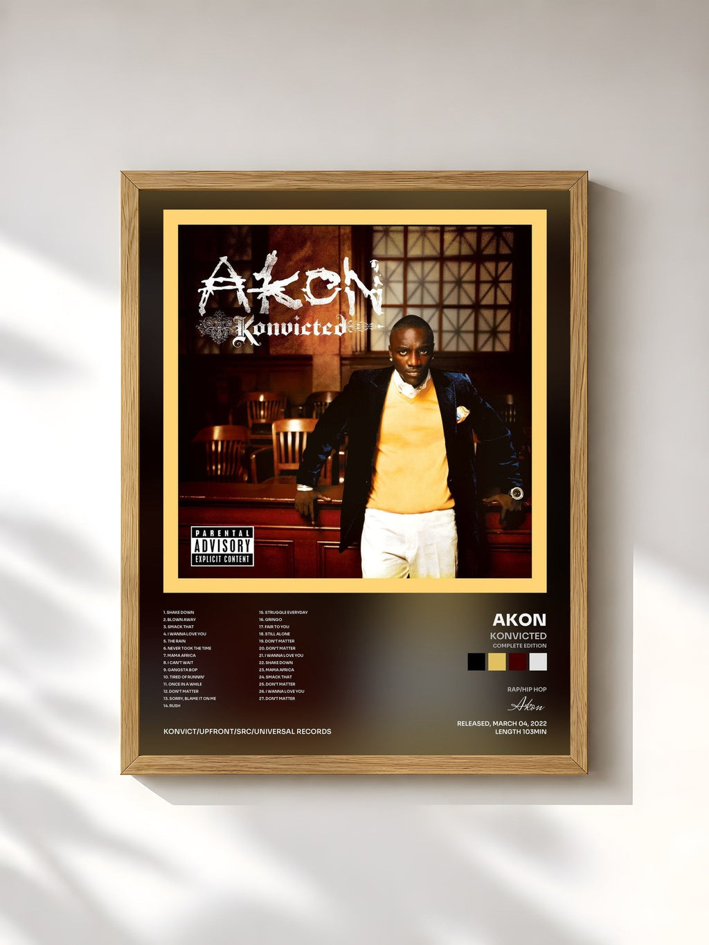 #bois Tableau de l'album Konvicted (Complete Edition) de Akon, cadre en bois brut, imprimé et encadré en France