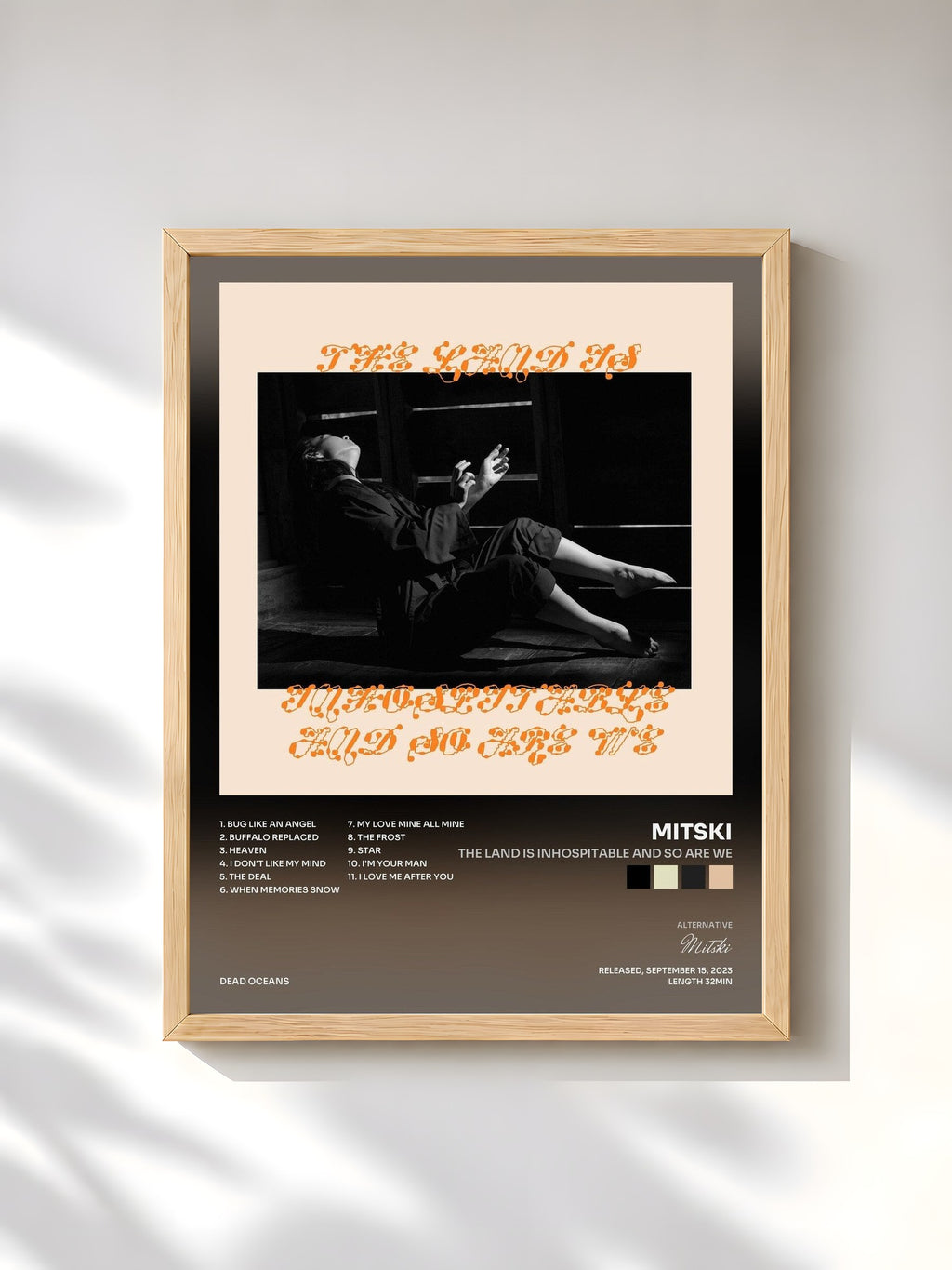 #bois Tableau de l'album The Land Is Inhospitable and So Are We de Mitski, cadre en bois brut, imprimé et encadré en France