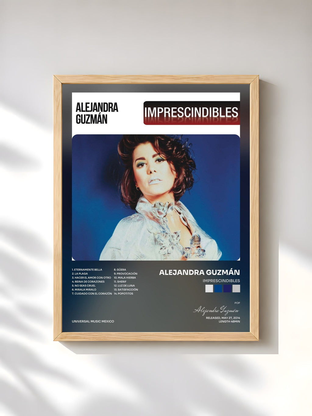 #bois Tableau de l'album Imprescindibles de Alejandra Guzmán, cadre en bois brut, imprimé et encadré en France