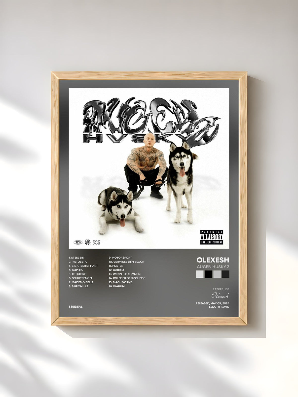 #bois Tableau de l'album Augen Husky 2 de Olexesh, cadre en bois brut, imprimé et encadré en France