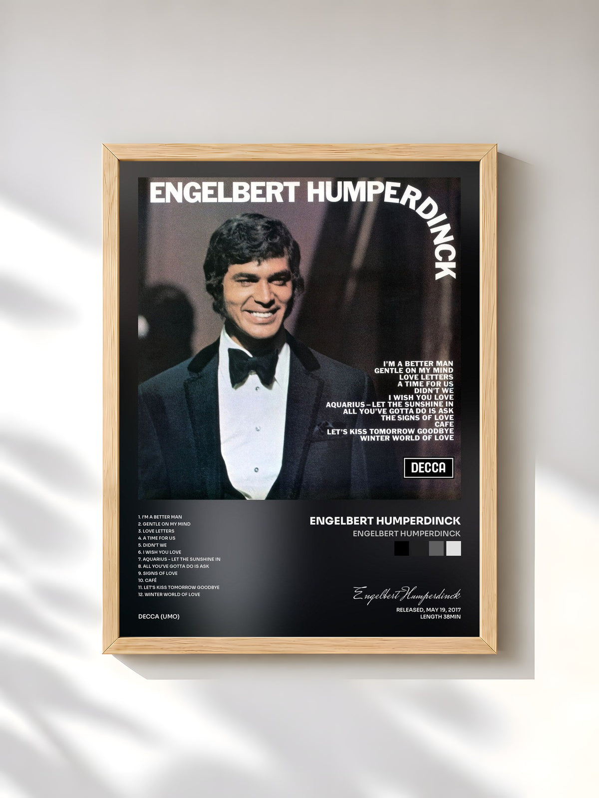 #bois Tableau de l'album Engelbert Humperdinck de Engelbert Humperdinck, cadre en bois brut, imprimé et encadré en France