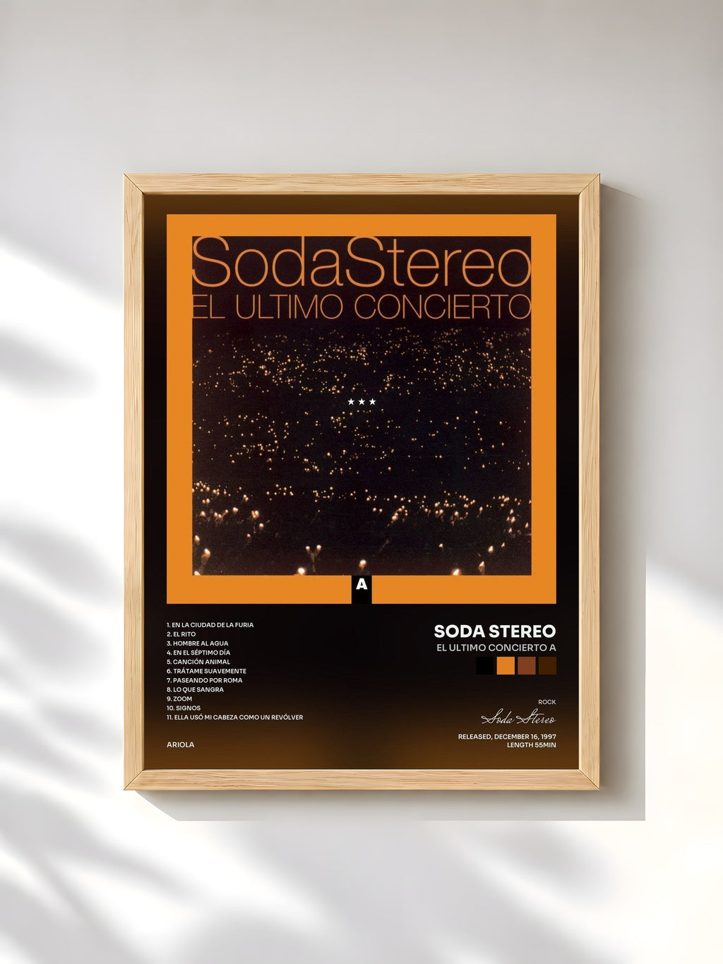 #bois Tableau de l'album El Ultimo Concierto A de Soda Stereo, cadre en bois brut, imprimé et encadré en France