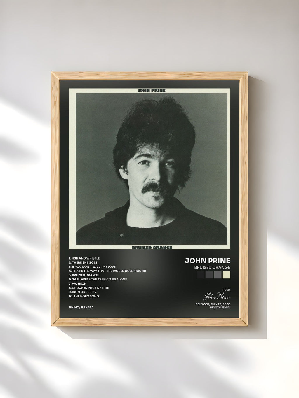 #bois Tableau de l'album Bruised Orange de John Prine, cadre en bois brut, imprimé et encadré en France