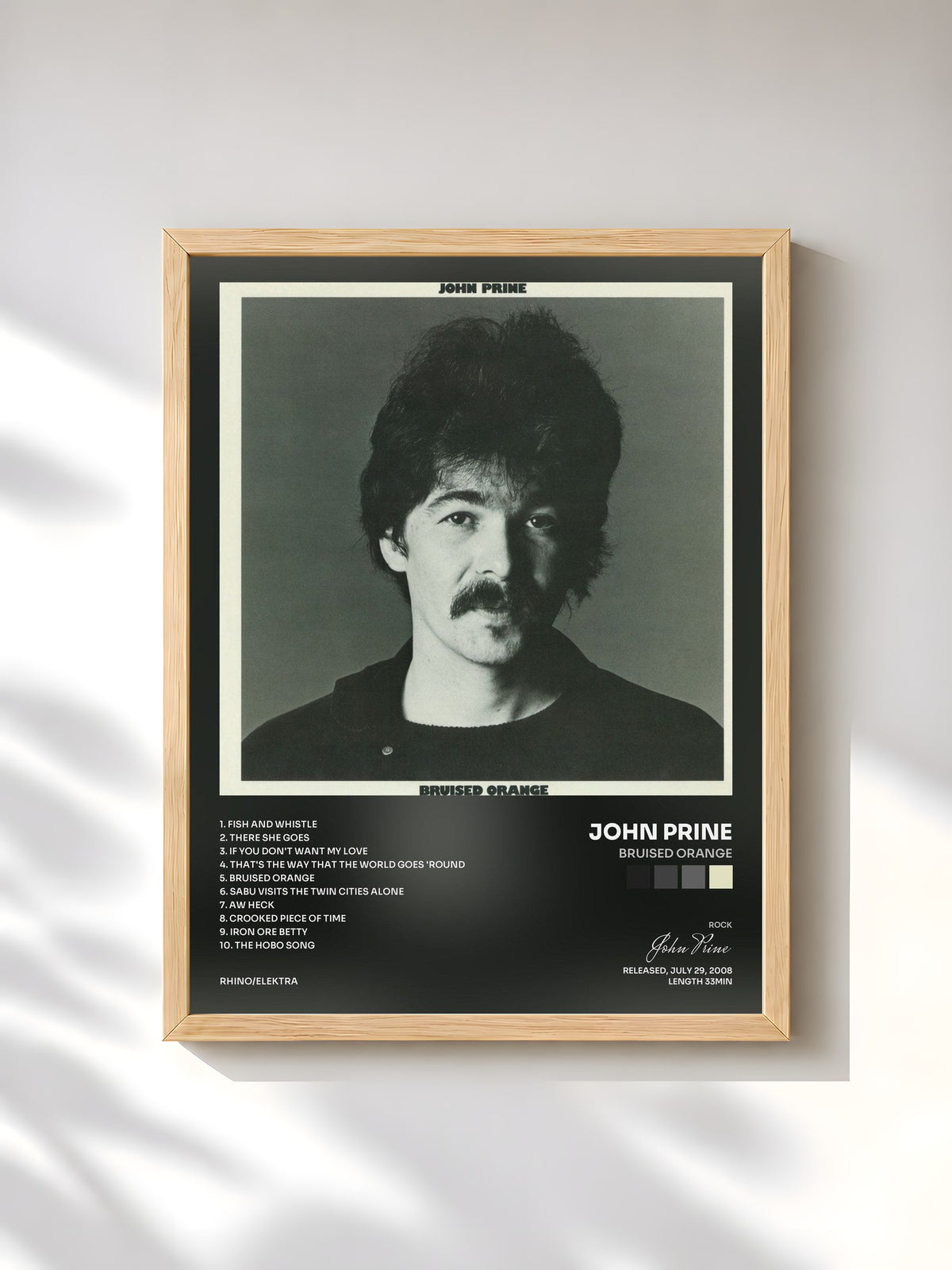 #bois Tableau de l'album Bruised Orange de John Prine, cadre en bois brut, imprimé et encadré en France