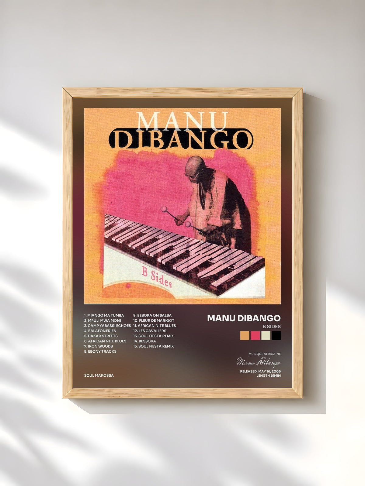 #bois Tableau de l'album B Sides de Manu Dibango, cadre en bois brut, imprimé et encadré en France