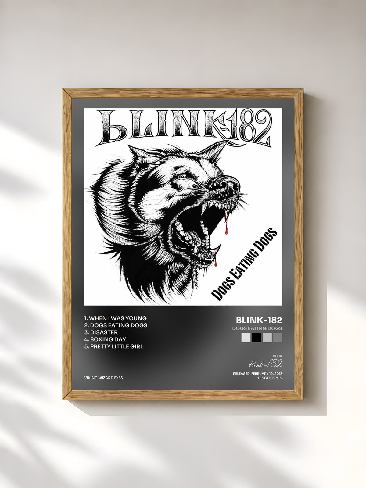 #bois Tableau de l'album Dogs Eating Dogs de blink-182, cadre en bois brut, imprimé et encadré en France