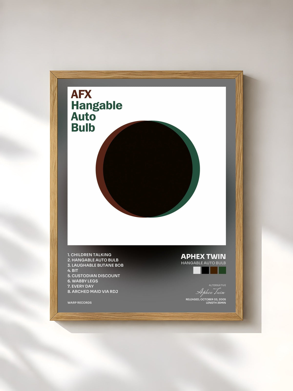 #bois Tableau de l'album Hangable Auto Bulb de Aphex Twin, cadre en bois brut, imprimé et encadré en France