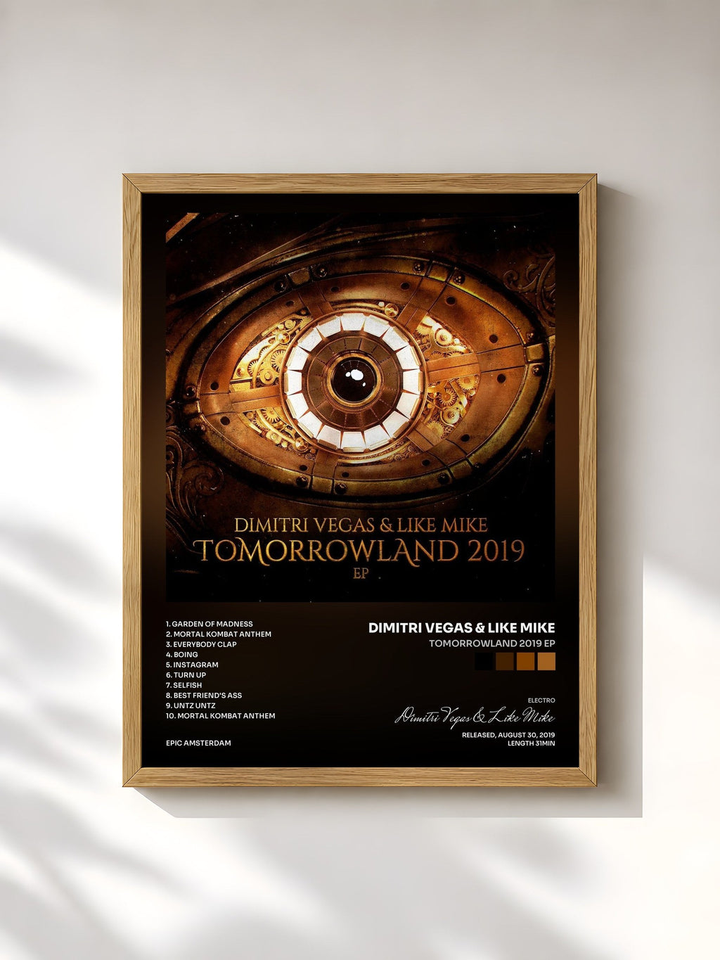 #bois Tableau de l'album Tomorrowland 2019 EP de Dimitri Vegas & Like Mike, cadre en bois brut, imprimé et encadré en France