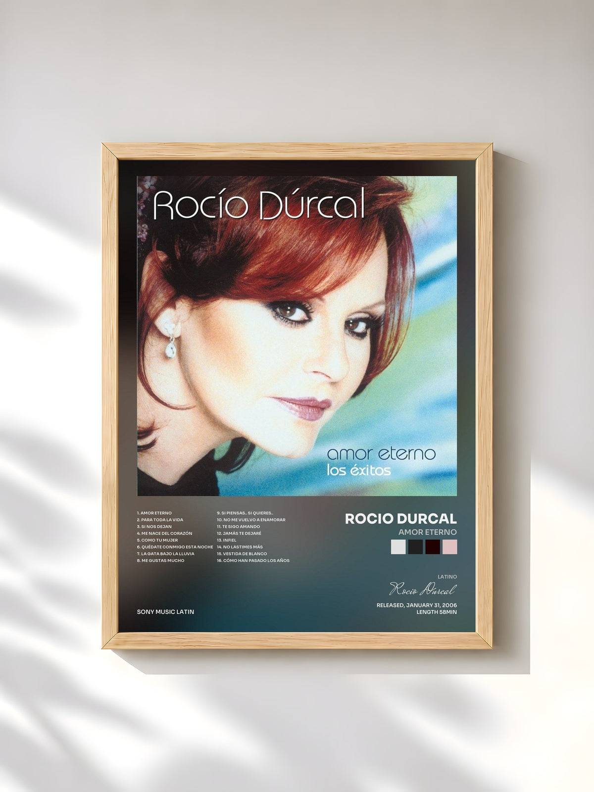 #bois Tableau de l'album Amor Eterno de Rocio Durcal, cadre en bois brut, imprimé et encadré en France