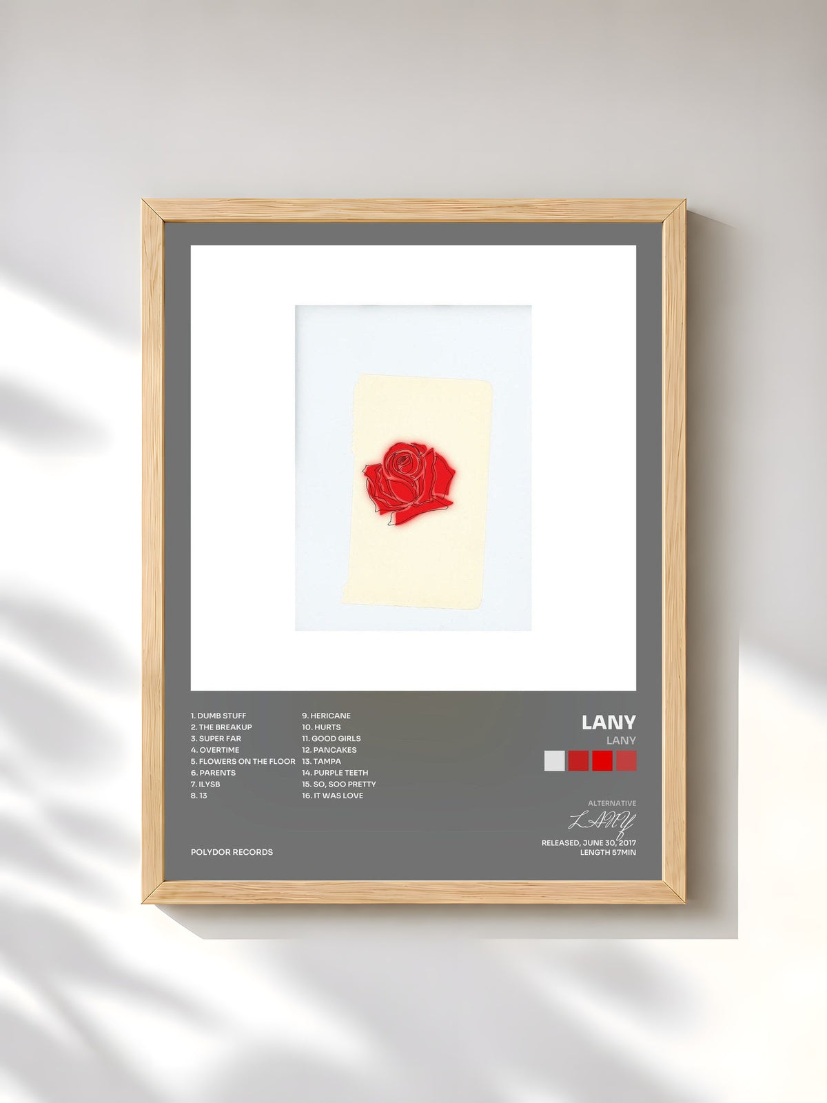 #bois Tableau de l'album LANY de LANY, cadre en bois brut, imprimé et encadré en France