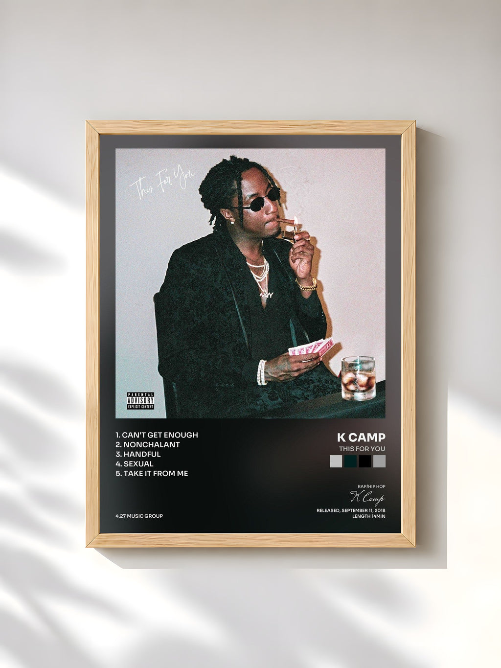 #bois Tableau de l'album This For You de K Camp, cadre en bois brut, imprimé et encadré en France