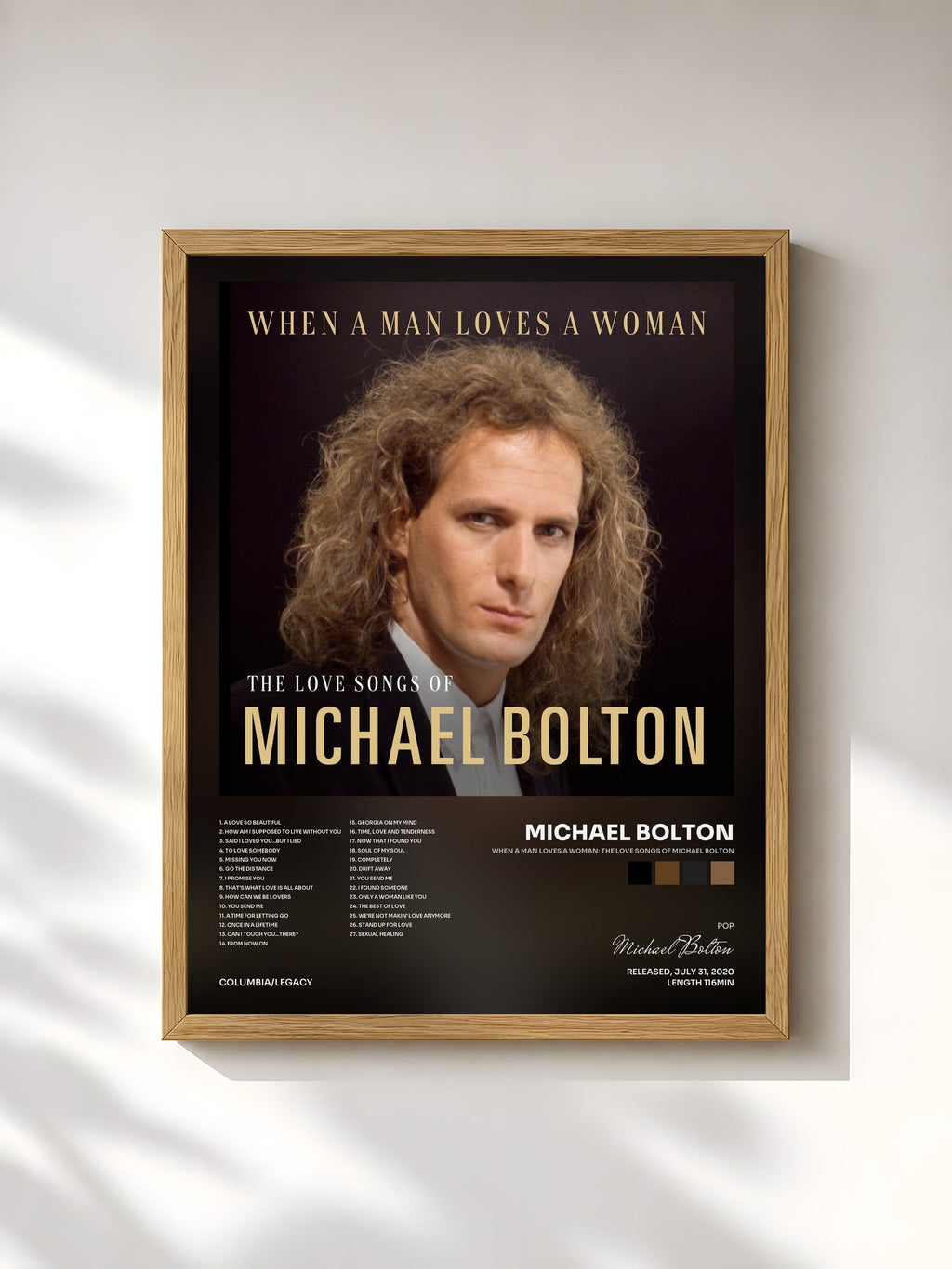 #bois Tableau de l'album When A Man Loves A Woman: The Love Songs of Michael Bolton de Michael Bolton, cadre en bois brut, imprimé et encadré en France