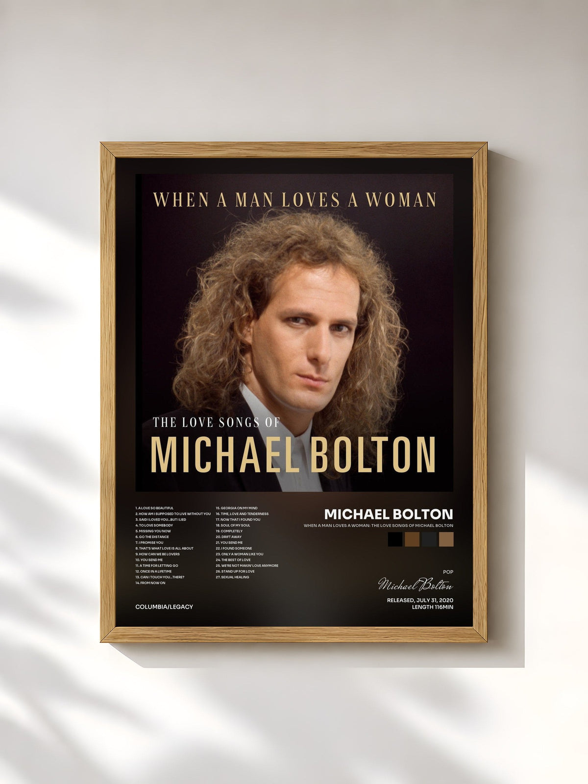 #bois Tableau de l'album When A Man Loves A Woman: The Love Songs of Michael Bolton de Michael Bolton, cadre en bois brut, imprimé et encadré en France