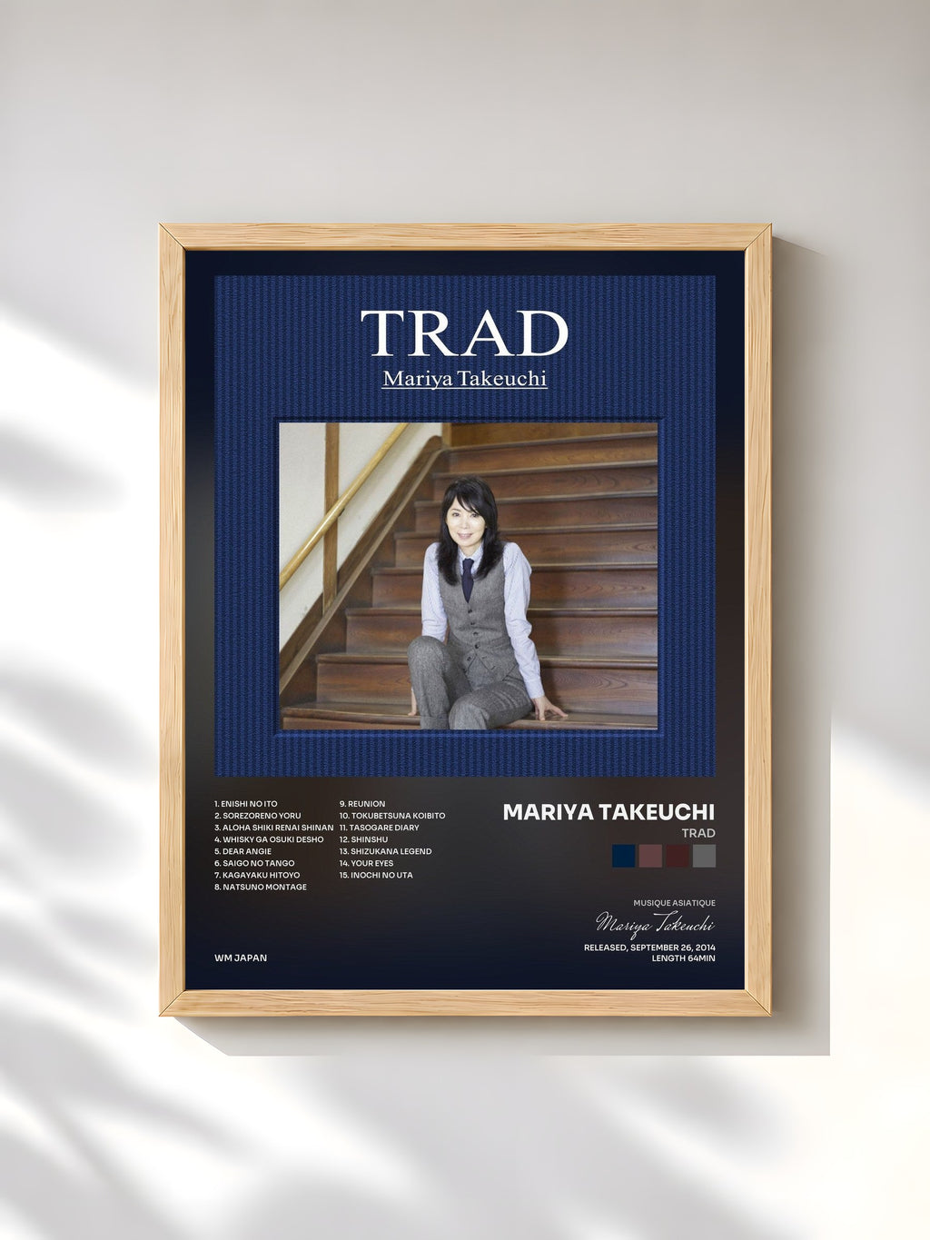#bois Tableau de l'album TRAD de Mariya Takeuchi, cadre en bois brut, imprimé et encadré en France