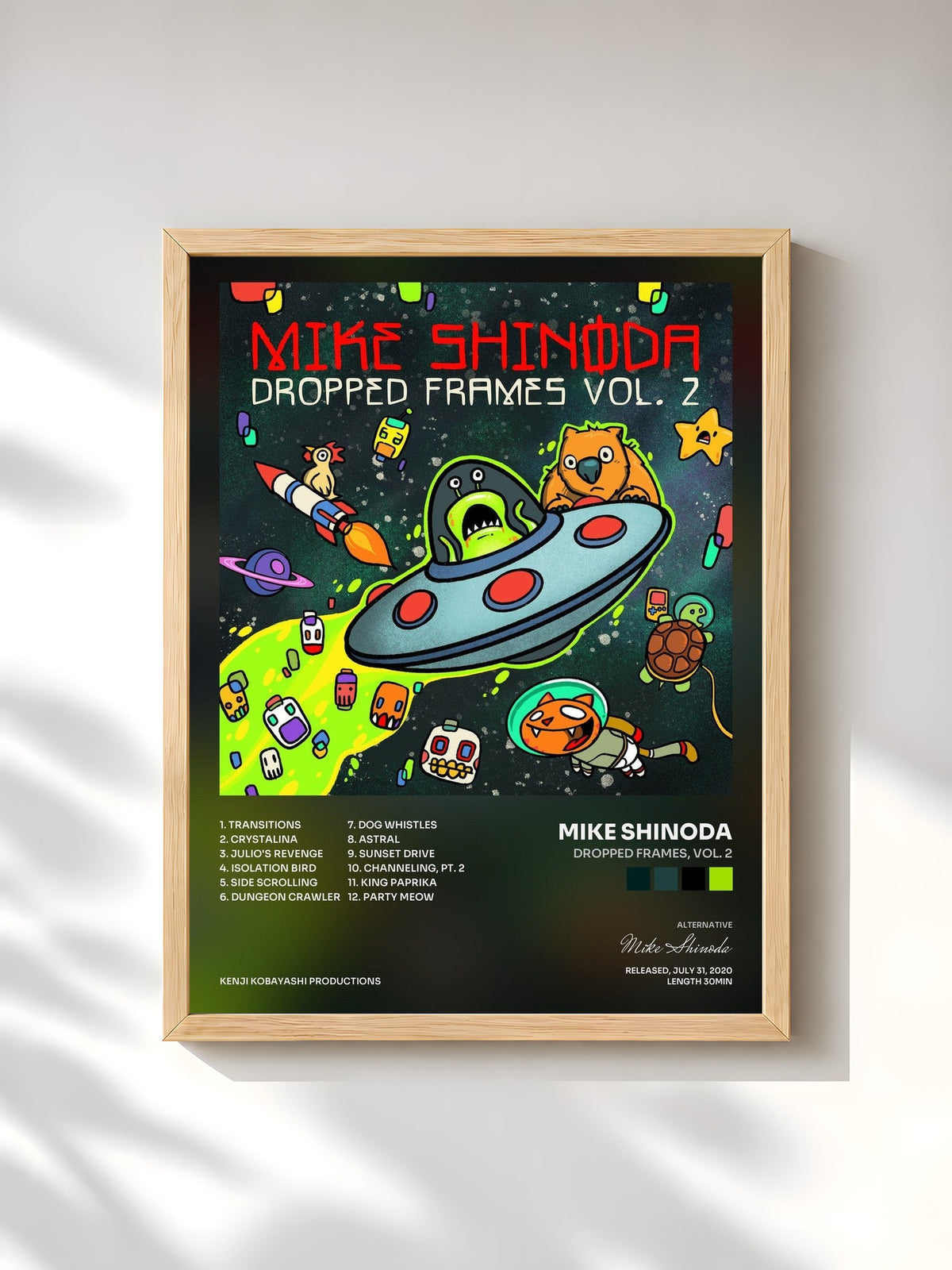 #bois Tableau de l'album Dropped Frames, Vol. 2 de Mike Shinoda, cadre en bois brut, imprimé et encadré en France