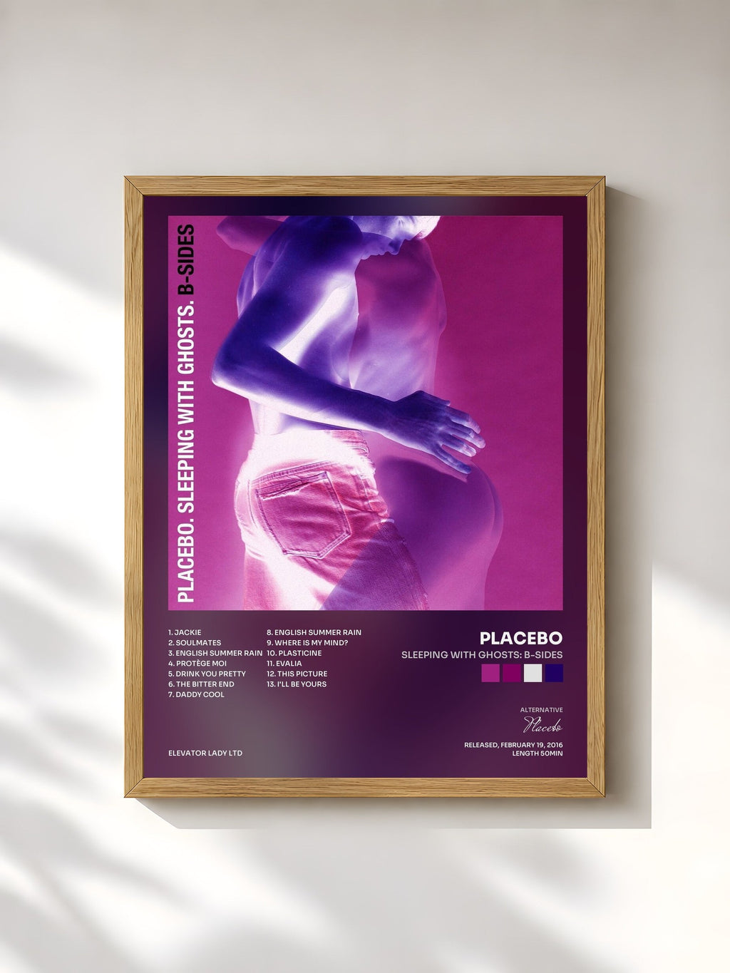 #bois Tableau de l'album Sleeping With Ghosts: B-Sides de Placebo, cadre en bois brut, imprimé et encadré en France