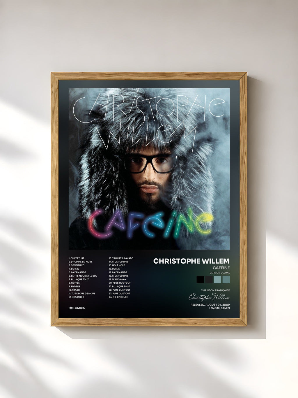 #bois Tableau de l'album Caféine (Version deluxe) de Christophe Willem, cadre en bois brut, imprimé et encadré en France
