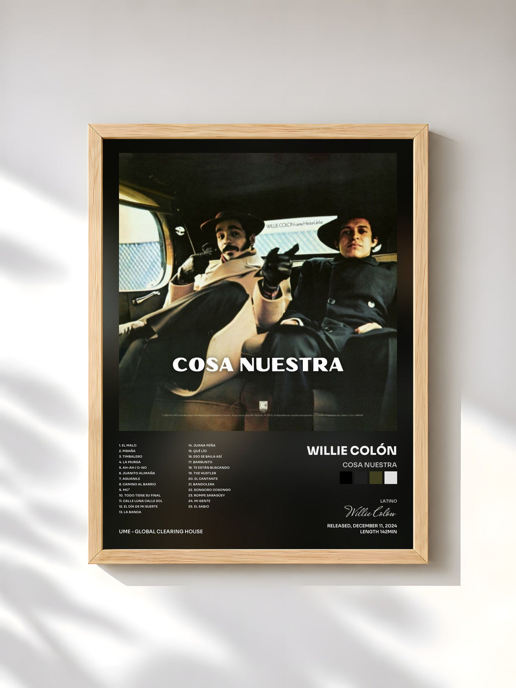 #bois Tableau de l'album Cosa Nuestra de Willie Colón, cadre en bois brut, imprimé et encadré en France