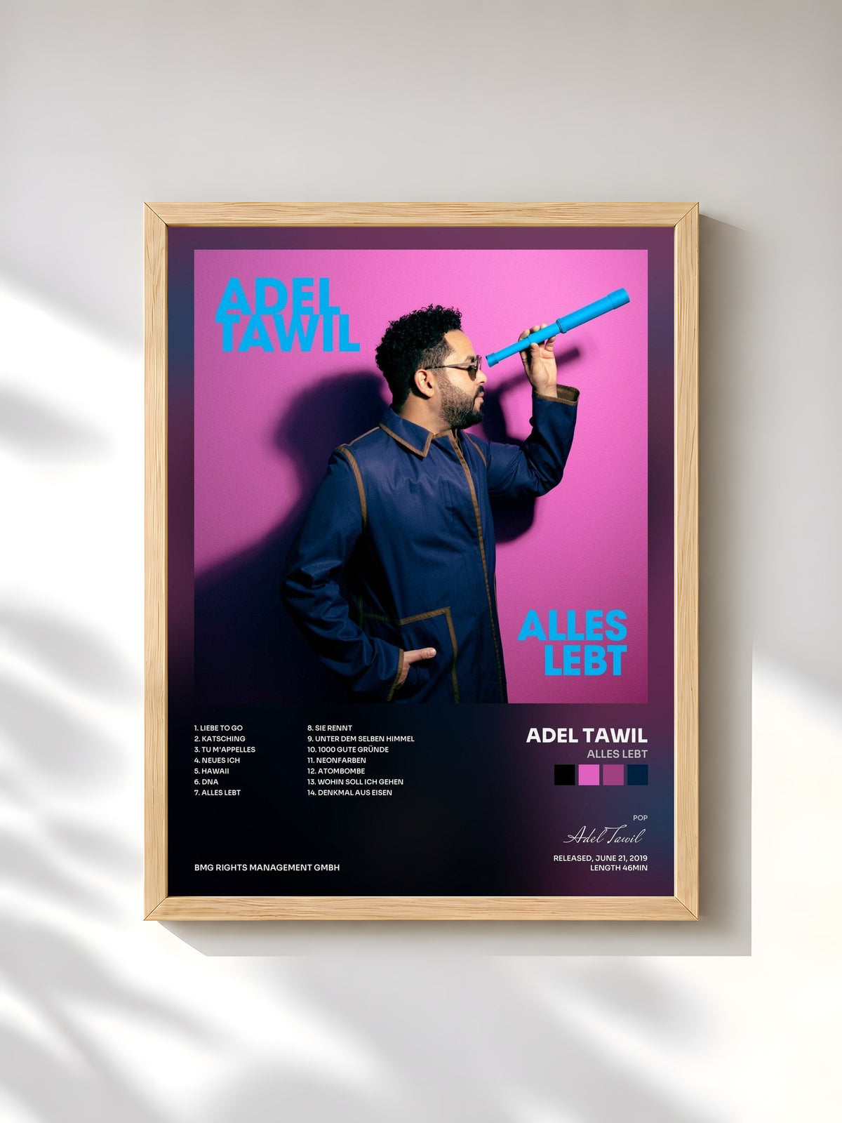 #bois Tableau de l'album Alles Lebt de Adel Tawil, cadre en bois brut, imprimé et encadré en France