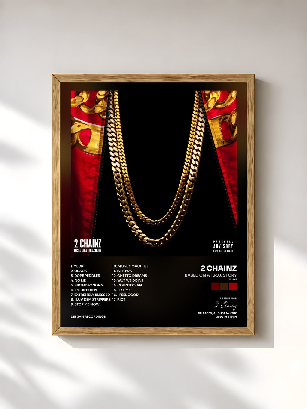 #bois Tableau de l'album Based On A T.R.U. Story (Deluxe) de 2 Chainz, cadre en bois brut, imprimé et encadré en France