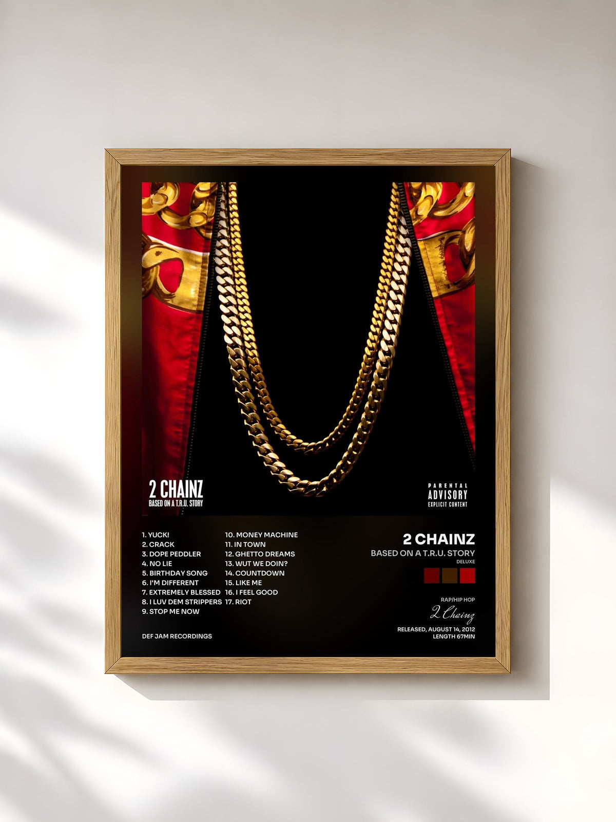 #bois Tableau de l'album Based On A T.R.U. Story (Deluxe) de 2 Chainz, cadre en bois brut, imprimé et encadré en France